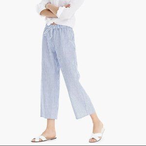 J. Crew  Cropped linen beach pant, blue and white stripe